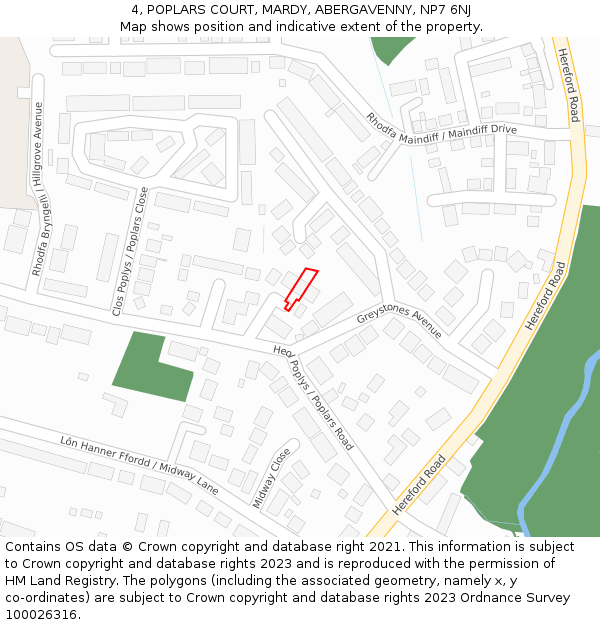 4, POPLARS COURT, MARDY, ABERGAVENNY, NP7 6NJ: Location map and indicative extent of plot