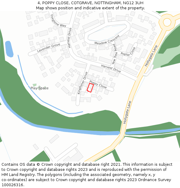 4, POPPY CLOSE, COTGRAVE, NOTTINGHAM, NG12 3UH: Location map and indicative extent of plot