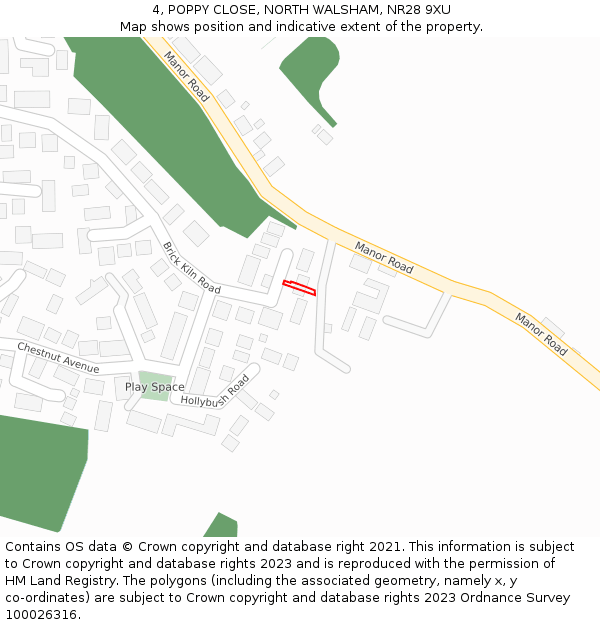 4, POPPY CLOSE, NORTH WALSHAM, NR28 9XU: Location map and indicative extent of plot