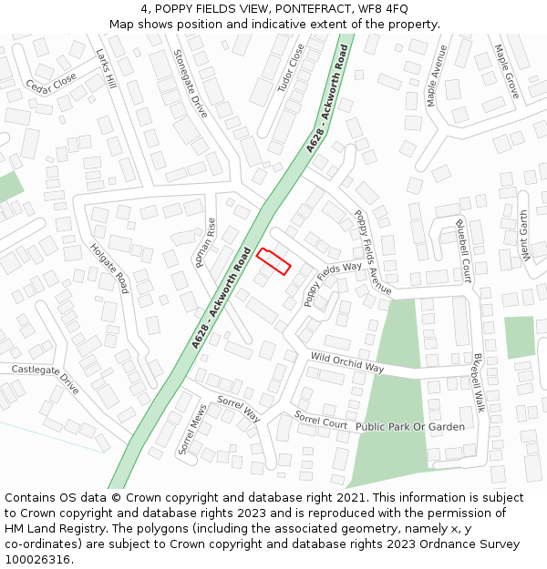 4, POPPY FIELDS VIEW, PONTEFRACT, WF8 4FQ: Location map and indicative extent of plot