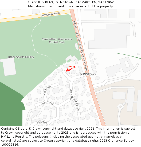 4, PORTH Y PLAS, JOHNSTOWN, CARMARTHEN, SA31 3PW: Location map and indicative extent of plot
