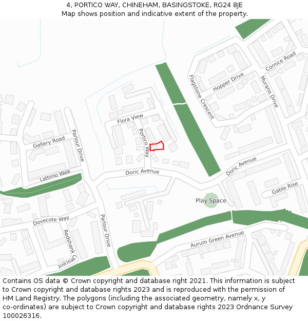 4, PORTICO WAY, CHINEHAM, BASINGSTOKE, RG24 8JE: Location map and indicative extent of plot