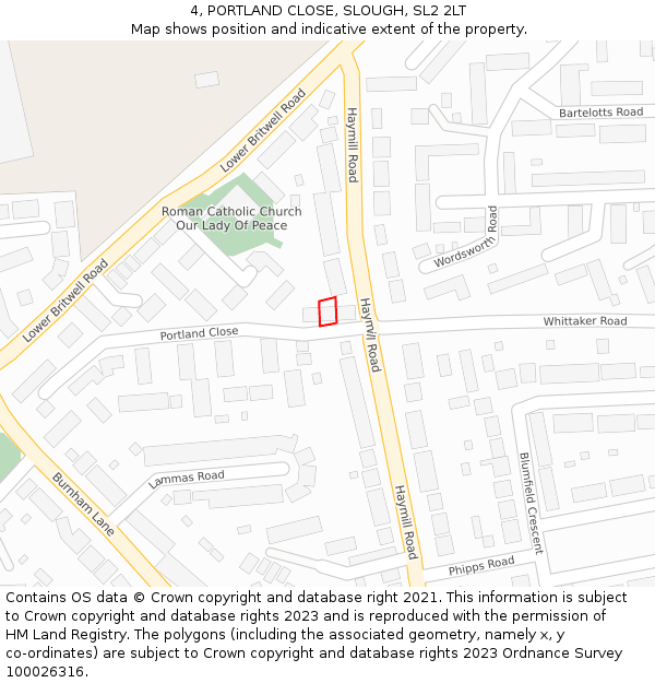 4, PORTLAND CLOSE, SLOUGH, SL2 2LT: Location map and indicative extent of plot