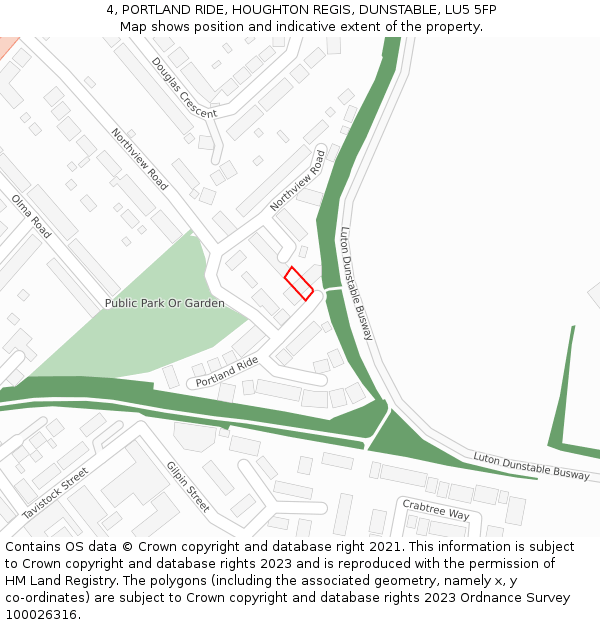 4, PORTLAND RIDE, HOUGHTON REGIS, DUNSTABLE, LU5 5FP: Location map and indicative extent of plot