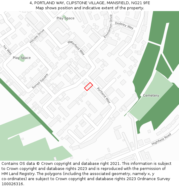 4, PORTLAND WAY, CLIPSTONE VILLAGE, MANSFIELD, NG21 9FE: Location map and indicative extent of plot