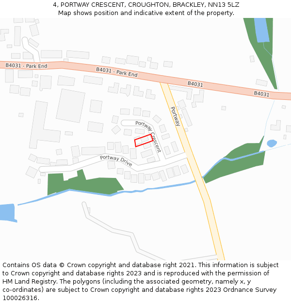 4, PORTWAY CRESCENT, CROUGHTON, BRACKLEY, NN13 5LZ: Location map and indicative extent of plot