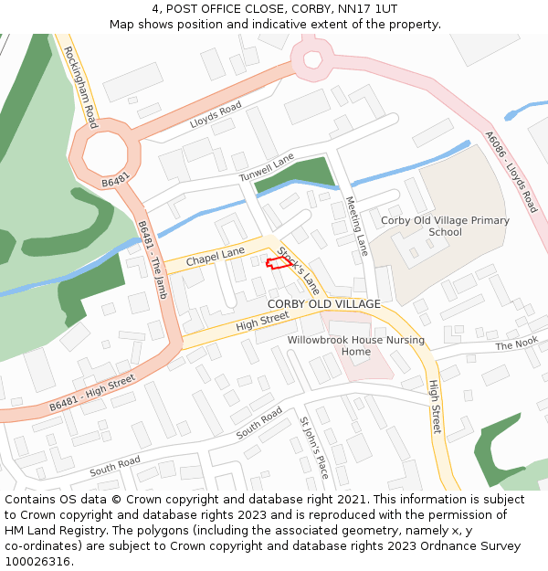 4, POST OFFICE CLOSE, CORBY, NN17 1UT: Location map and indicative extent of plot