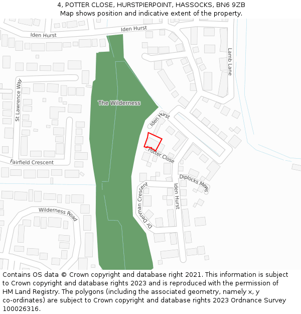 4, POTTER CLOSE, HURSTPIERPOINT, HASSOCKS, BN6 9ZB: Location map and indicative extent of plot
