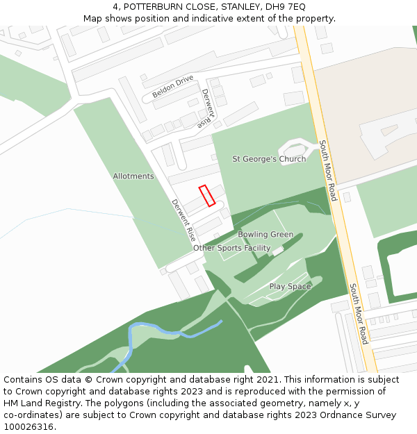 4, POTTERBURN CLOSE, STANLEY, DH9 7EQ: Location map and indicative extent of plot