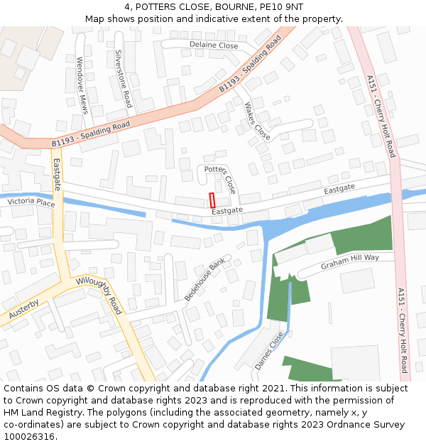 4, POTTERS CLOSE, BOURNE, PE10 9NT: Location map and indicative extent of plot