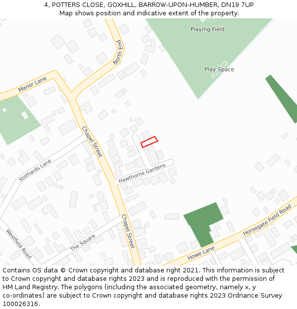 4, POTTERS CLOSE, GOXHILL, BARROW-UPON-HUMBER, DN19 7UP: Location map and indicative extent of plot