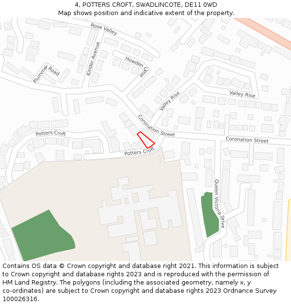 4, POTTERS CROFT, SWADLINCOTE, DE11 0WD: Location map and indicative extent of plot