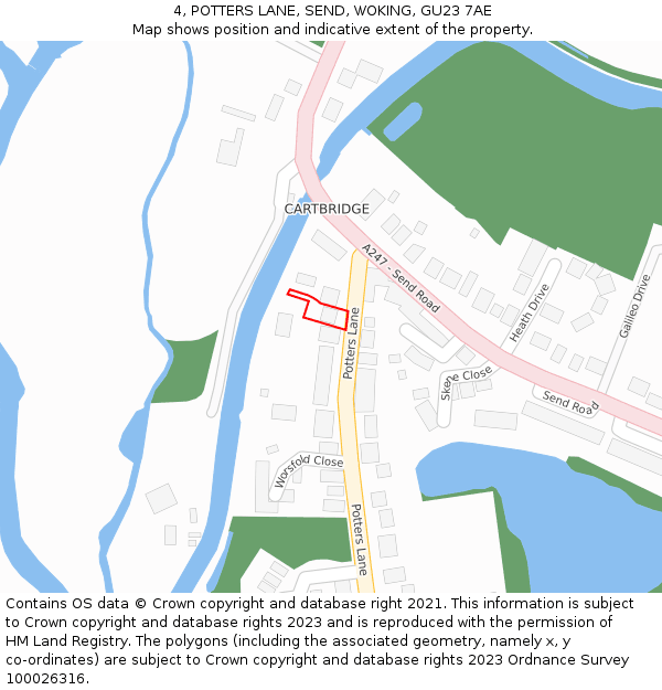 4, POTTERS LANE, SEND, WOKING, GU23 7AE: Location map and indicative extent of plot