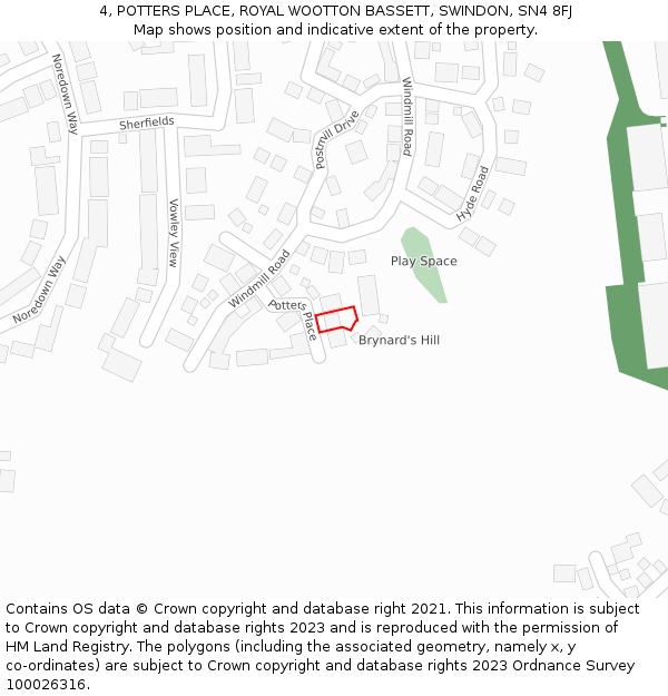 4, POTTERS PLACE, ROYAL WOOTTON BASSETT, SWINDON, SN4 8FJ: Location map and indicative extent of plot