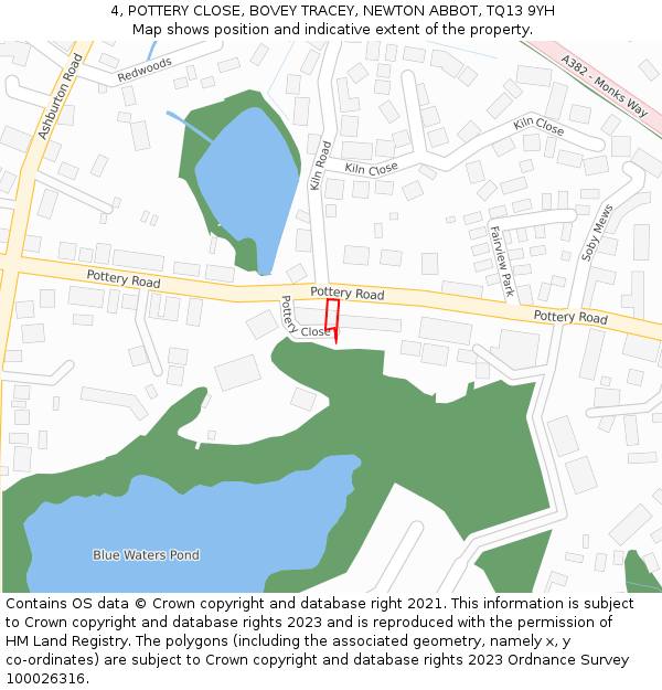 4, POTTERY CLOSE, BOVEY TRACEY, NEWTON ABBOT, TQ13 9YH: Location map and indicative extent of plot