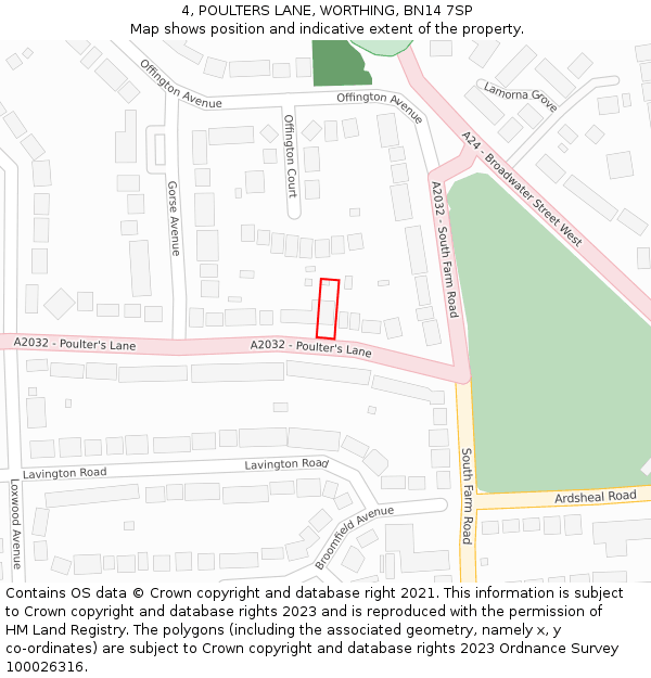 4, POULTERS LANE, WORTHING, BN14 7SP: Location map and indicative extent of plot