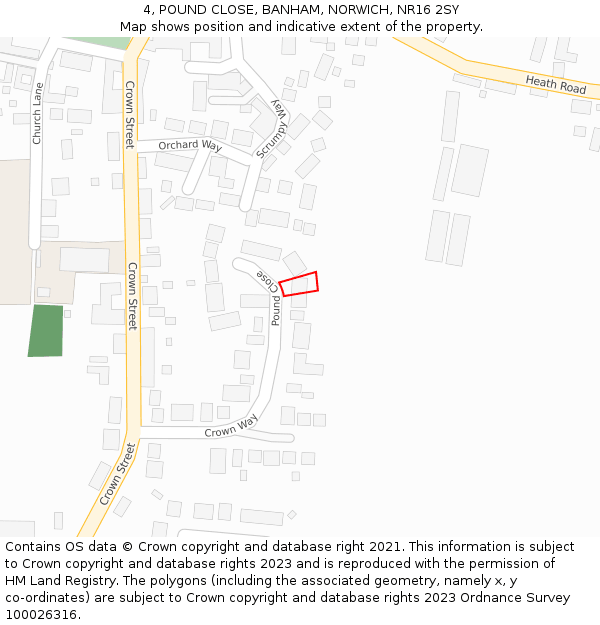 4, POUND CLOSE, BANHAM, NORWICH, NR16 2SY: Location map and indicative extent of plot