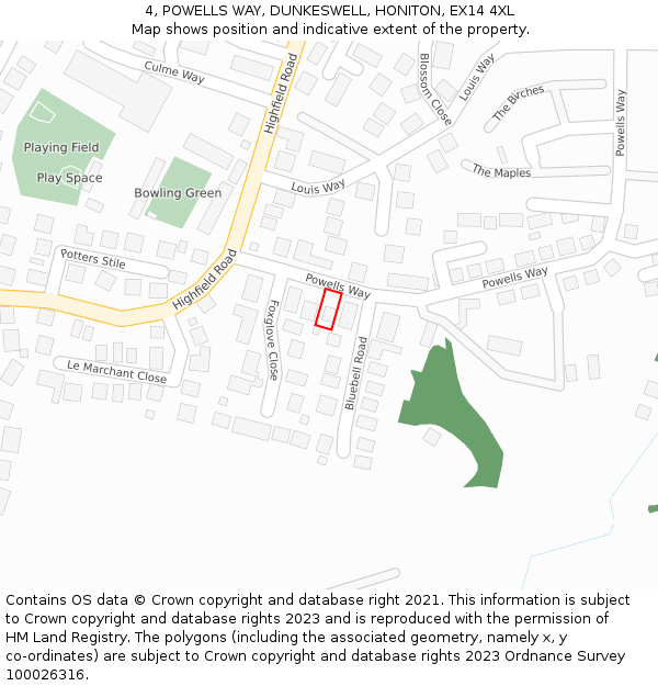 4, POWELLS WAY, DUNKESWELL, HONITON, EX14 4XL: Location map and indicative extent of plot