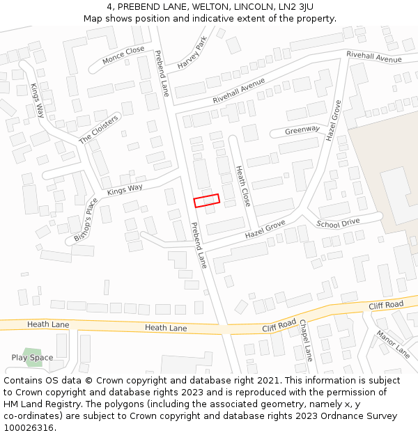4, PREBEND LANE, WELTON, LINCOLN, LN2 3JU: Location map and indicative extent of plot