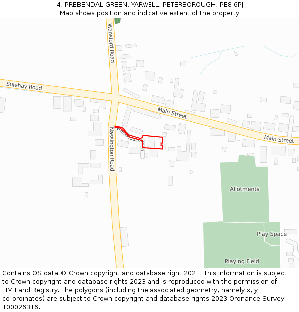 4, PREBENDAL GREEN, YARWELL, PETERBOROUGH, PE8 6PJ: Location map and indicative extent of plot