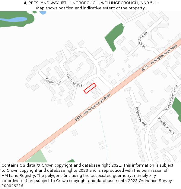 4, PRESLAND WAY, IRTHLINGBOROUGH, WELLINGBOROUGH, NN9 5UL: Location map and indicative extent of plot