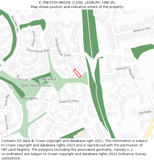 4, PRESTON BROOK CLOSE, LEDBURY, HR8 2FL: Location map and indicative extent of plot