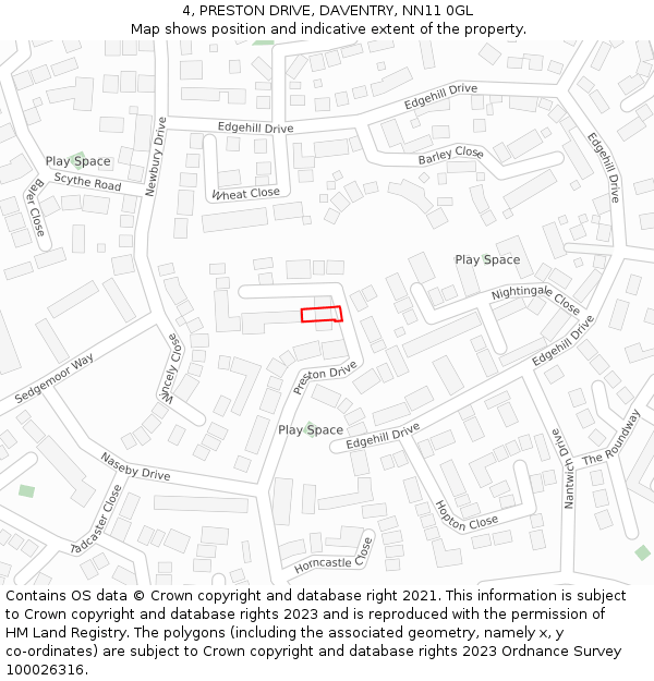 4, PRESTON DRIVE, DAVENTRY, NN11 0GL: Location map and indicative extent of plot