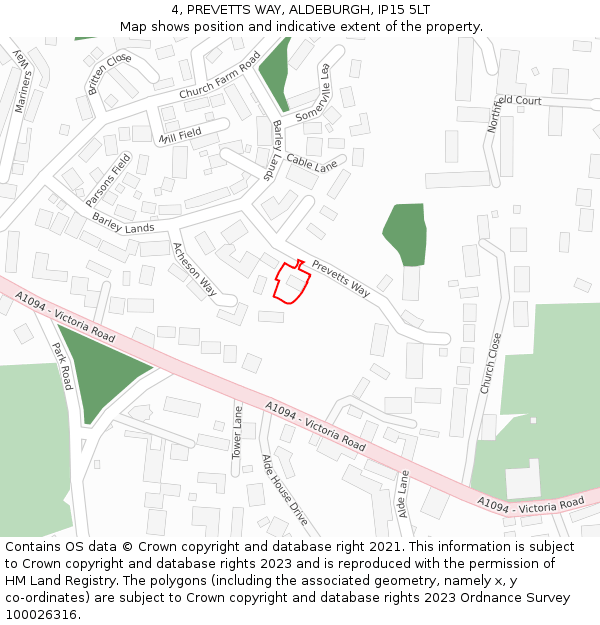 4, PREVETTS WAY, ALDEBURGH, IP15 5LT: Location map and indicative extent of plot