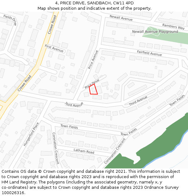 4, PRICE DRIVE, SANDBACH, CW11 4PD: Location map and indicative extent of plot