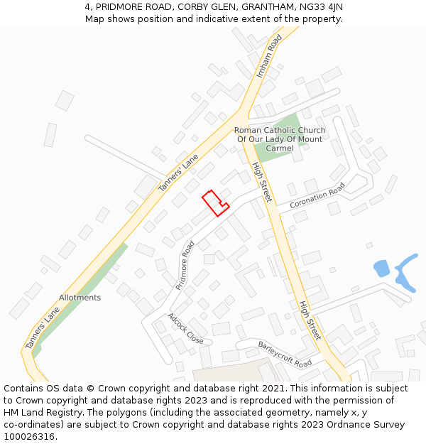 4, PRIDMORE ROAD, CORBY GLEN, GRANTHAM, NG33 4JN: Location map and indicative extent of plot