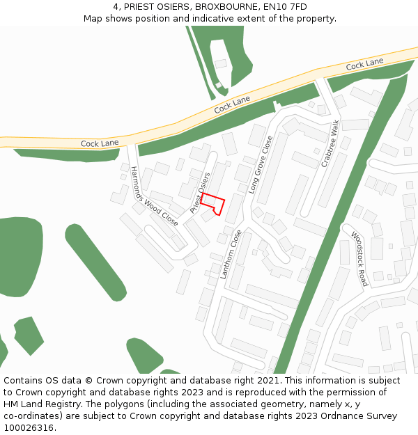 4, PRIEST OSIERS, BROXBOURNE, EN10 7FD: Location map and indicative extent of plot