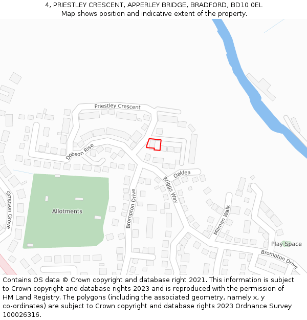 4, PRIESTLEY CRESCENT, APPERLEY BRIDGE, BRADFORD, BD10 0EL: Location map and indicative extent of plot