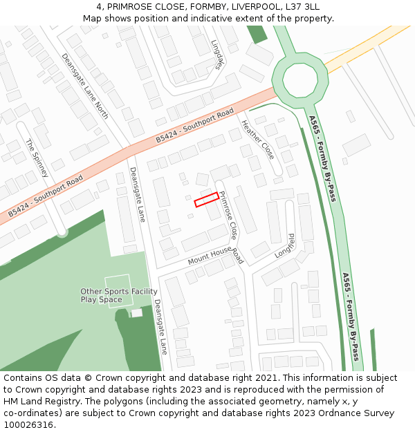 4, PRIMROSE CLOSE, FORMBY, LIVERPOOL, L37 3LL: Location map and indicative extent of plot