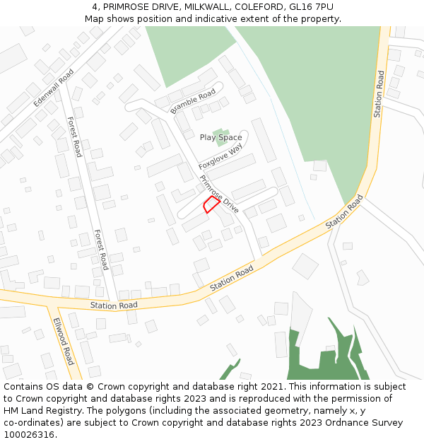 4, PRIMROSE DRIVE, MILKWALL, COLEFORD, GL16 7PU: Location map and indicative extent of plot