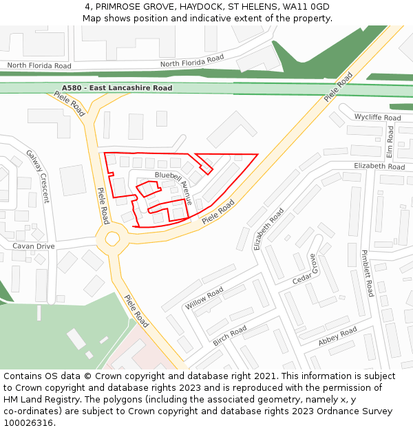 4, PRIMROSE GROVE, HAYDOCK, ST HELENS, WA11 0GD: Location map and indicative extent of plot