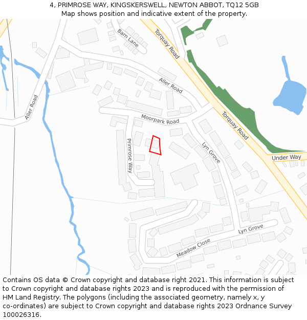 4, PRIMROSE WAY, KINGSKERSWELL, NEWTON ABBOT, TQ12 5GB: Location map and indicative extent of plot