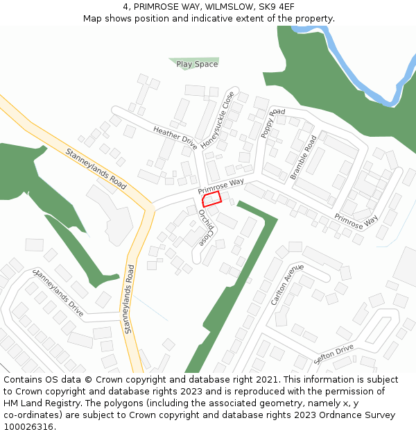 4, PRIMROSE WAY, WILMSLOW, SK9 4EF: Location map and indicative extent of plot