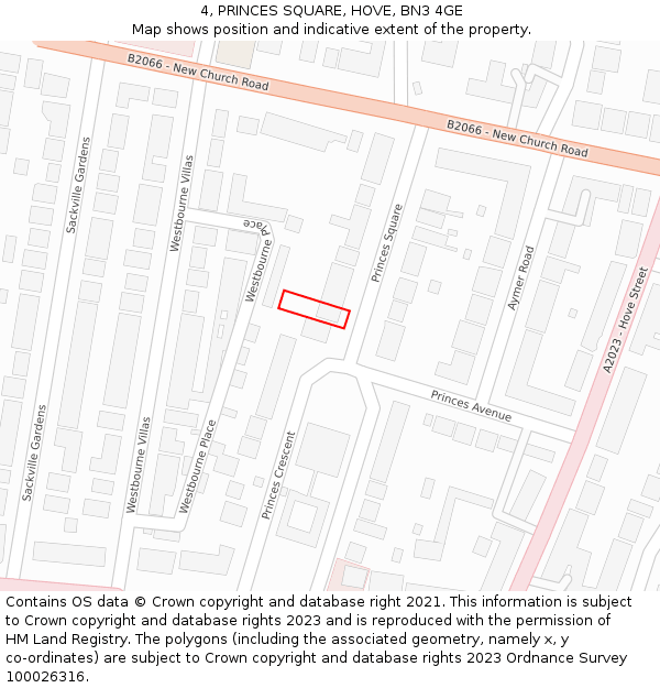 4, PRINCES SQUARE, HOVE, BN3 4GE: Location map and indicative extent of plot