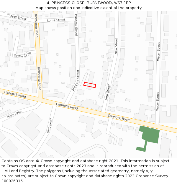 4, PRINCESS CLOSE, BURNTWOOD, WS7 1BP: Location map and indicative extent of plot