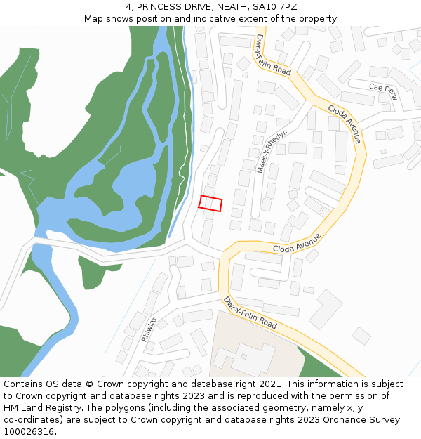 4, PRINCESS DRIVE, NEATH, SA10 7PZ: Location map and indicative extent of plot