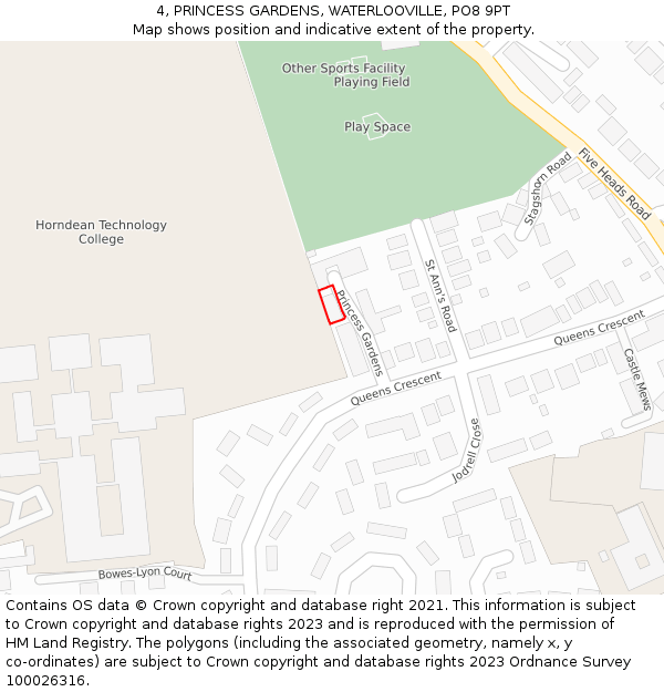 4, PRINCESS GARDENS, WATERLOOVILLE, PO8 9PT: Location map and indicative extent of plot