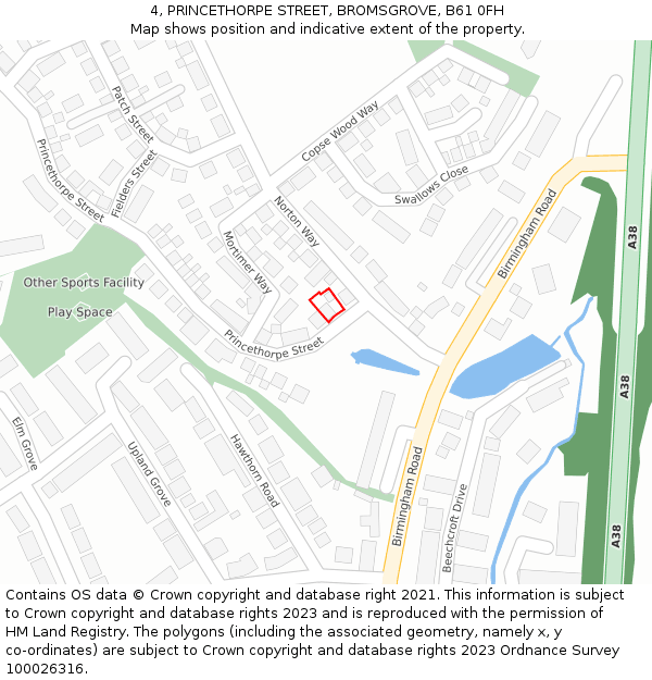 4, PRINCETHORPE STREET, BROMSGROVE, B61 0FH: Location map and indicative extent of plot