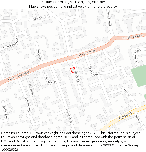4, PRIORS COURT, SUTTON, ELY, CB6 2PY: Location map and indicative extent of plot