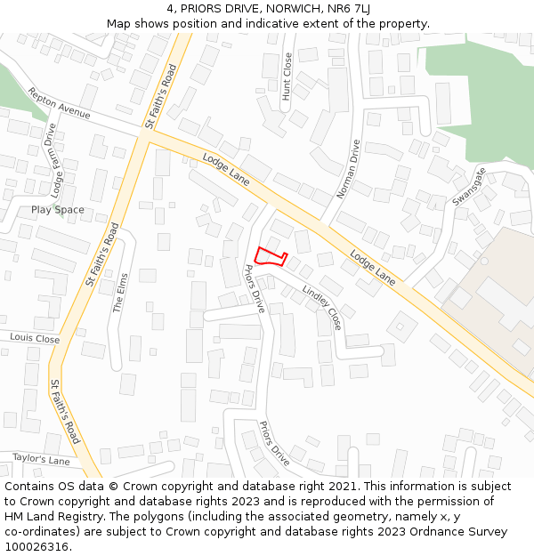 4, PRIORS DRIVE, NORWICH, NR6 7LJ: Location map and indicative extent of plot