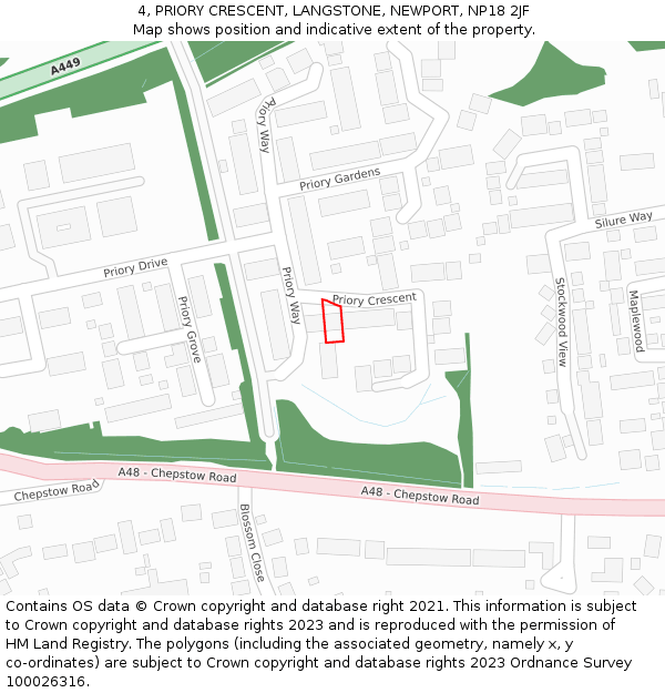 4, PRIORY CRESCENT, LANGSTONE, NEWPORT, NP18 2JF: Location map and indicative extent of plot