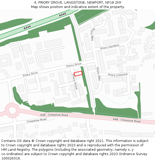 4, PRIORY GROVE, LANGSTONE, NEWPORT, NP18 2NY: Location map and indicative extent of plot