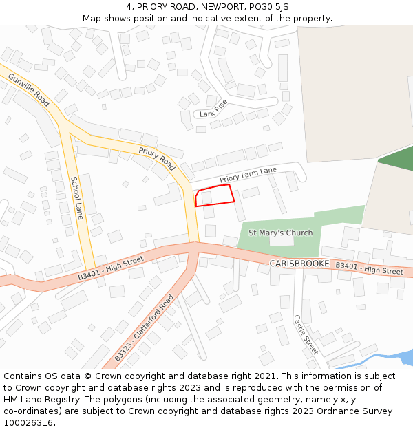 4, PRIORY ROAD, NEWPORT, PO30 5JS: Location map and indicative extent of plot