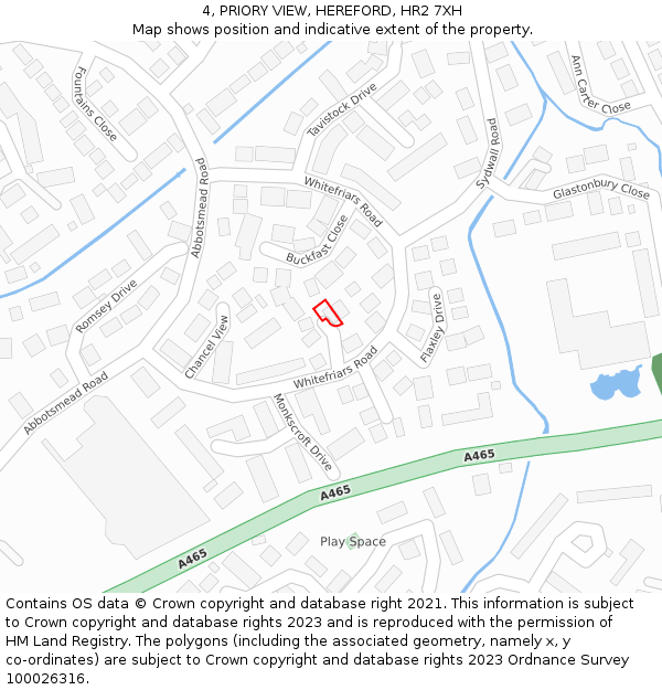 4, PRIORY VIEW, HEREFORD, HR2 7XH: Location map and indicative extent of plot