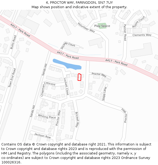 4, PROCTOR WAY, FARINGDON, SN7 7UY: Location map and indicative extent of plot