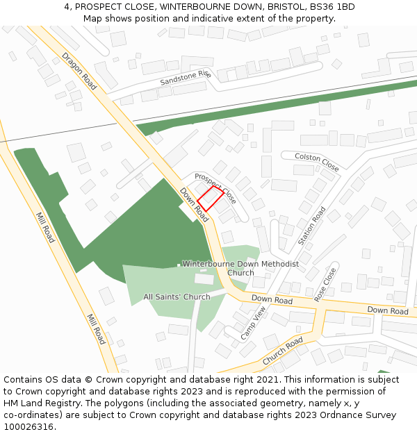 4, PROSPECT CLOSE, WINTERBOURNE DOWN, BRISTOL, BS36 1BD: Location map and indicative extent of plot